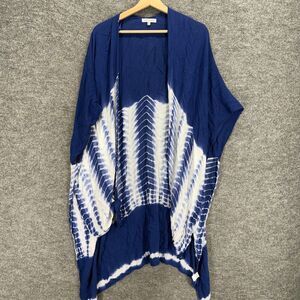 Woven Heart Top Women One Size Blue Geometric Open Front Short Sleeve Casual